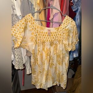 Yellow Smocked Short Sleeve Blouse